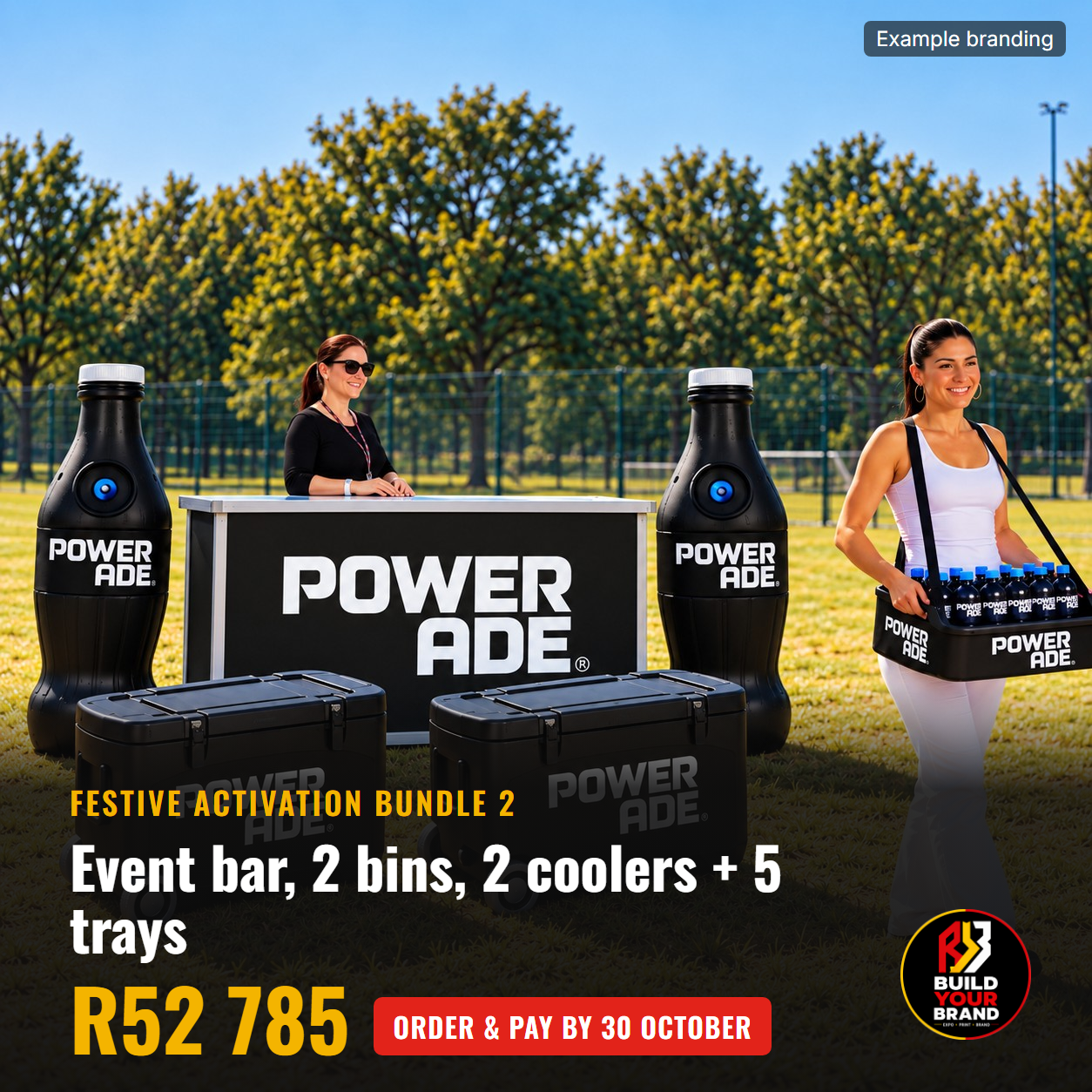 Festive Activation Bundle 2: collapsible event bar, two waste bins, two wheelie coolers and five stadium vendor trays