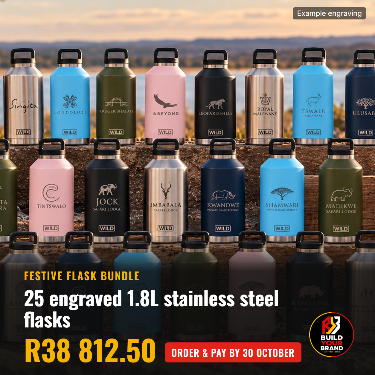 25 stainless steel 1.8L flasks laser engraved with your logo