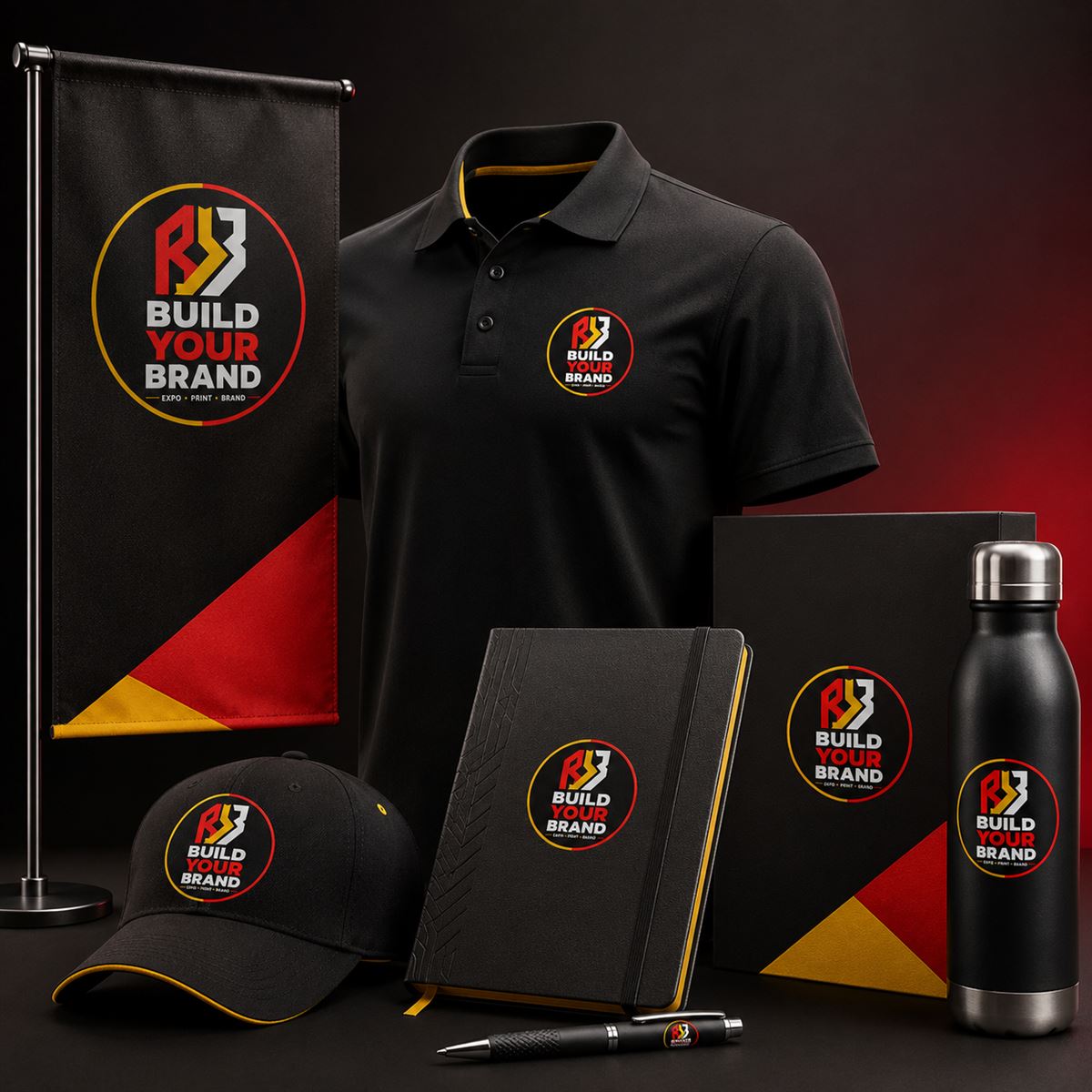 Branded promotional clothing, drinkware, stationery and event displays from Build Your Brand
