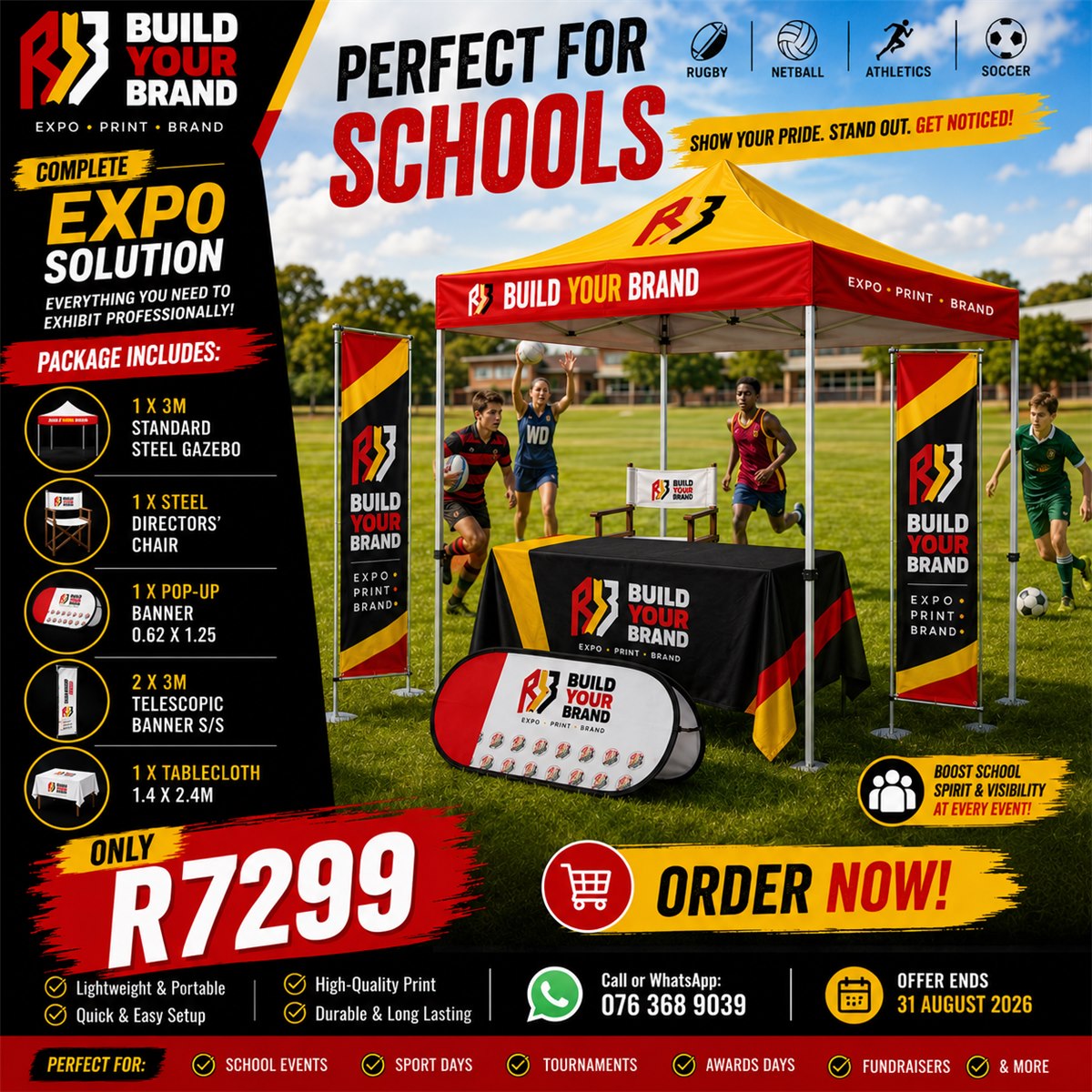 School Expo Combo special: 3m gazebo, director's chair, pop-up banner, two telescopic banners and a tablecloth for R7,299