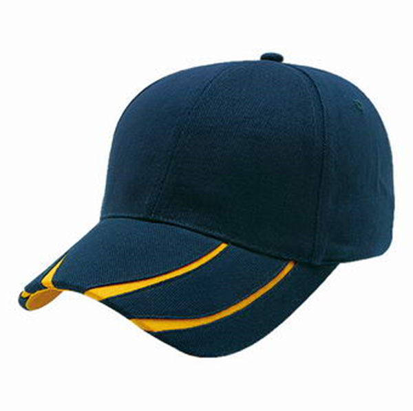 HEAVY BRUSHED COTTON CAP WITH V - STRIPE PEAK (8607 NAVY / GOLD)