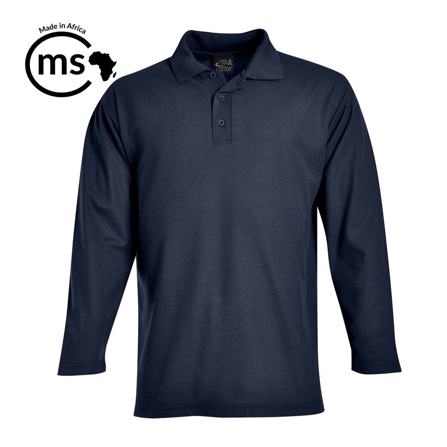 Long Sleeve Pique Knit Polo - Cadet blue - while stocks last