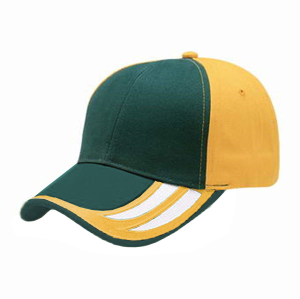 HEAVY BRUSHED COTTON CAP WITH FLAME PEAK (8711 GOLD / BOTTLE / WHITE)