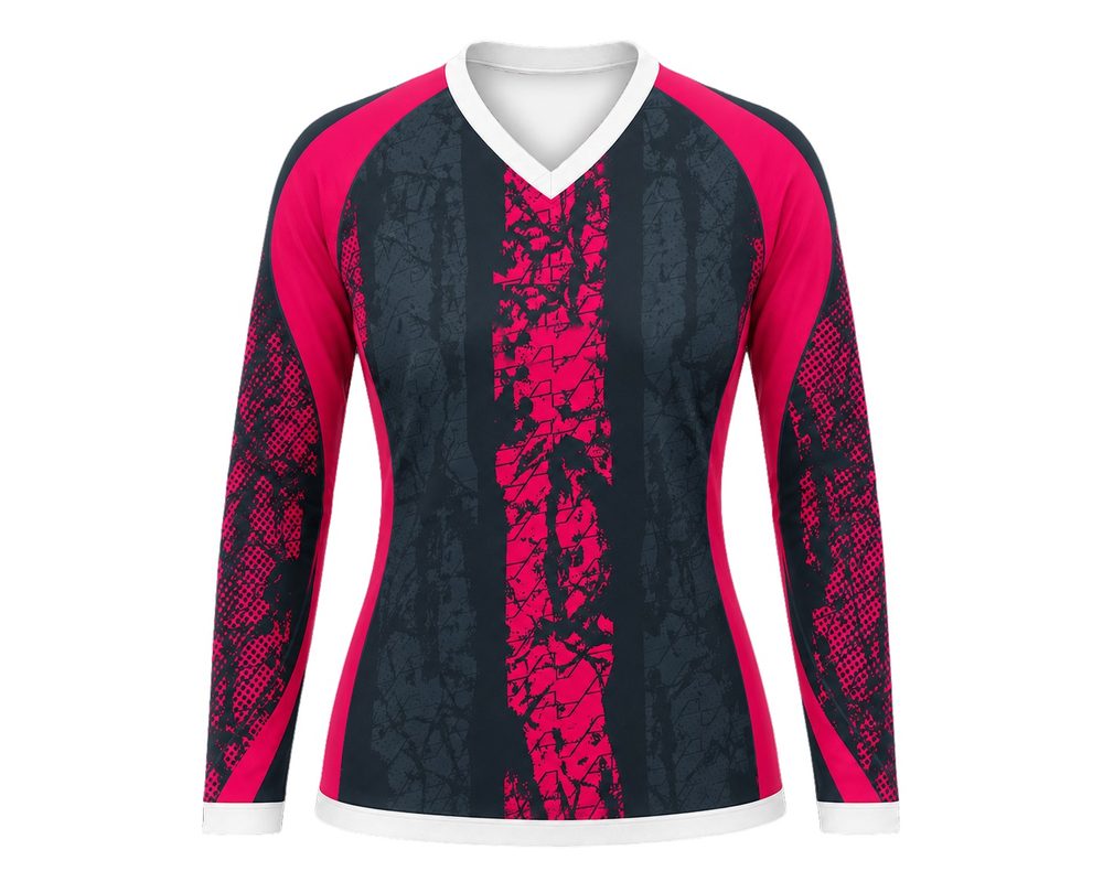 Dye Sub Ladies Ringer V-Neck T-shirt, Raglan Long Sleeve, Birdseye